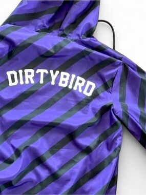 BNWT Dirtybird Purple & Black Striped Windbreaker/Raincoat, Size XS